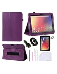 The Friendly Swede PU Leather Flip Folding Case Cover With Stand And Stylus Holder 10-Piece Bundle for Google Nexus 10 inch Tablet (1st Gen) Only - Support Auto Wake/Sleep Function - Retail Packaging (Purple)