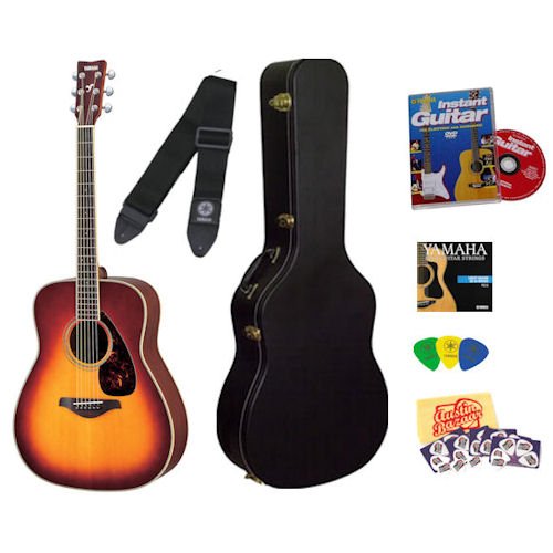 Yamaha FG720S Brown Sunburst Acoustic Electric Guitar Bundle with Yamaha Hard case DVD Picks Strap and Strings plus Austin Bazaar Pick Card and Polishing Cloth