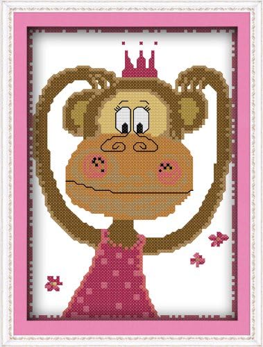 Dimensions Needle Crafts Counted Cross Stitch Hand Made Cross Stitch Kits 14 Count (K288 14ct(20cm*25cm) Lovely Monkey)