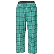 Teal Blue and Black tartan plaid check flannel cotton pants for lounging, sleep, sports. Unisex relaxed fit, exposed elastic waist