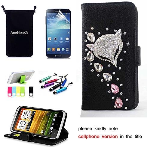 S3 CASE AceNear(TM) For Samsung Galaxy S3 i9300 Ultrathin Wallet Folio Stand Support Leather Case Series &amp; Stand holder &amp; Headset Dust Plug Capacitive Stylus &amp; Screen Protector - crystal fox black leather