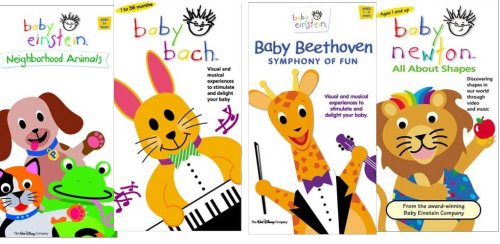baby einstein set 4 vhs : baby bach, baby bethoven symphony of fun, baby newton all about shapes, baby einstein neighborhood animals