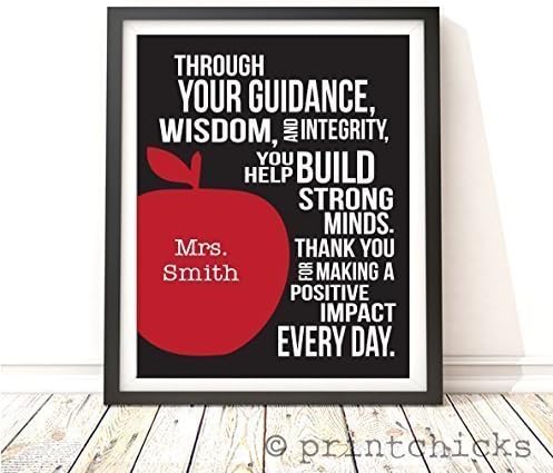 Personalized Teacher Apple Print – Custom Name Quote Positive Impact Educator Inspirational Wall Art Poster