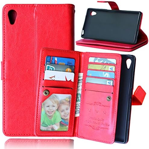 Sony Xperia Z5 Premium / Z5 Plus / E6853 Case,Enjoy Sunlight [Kickstand Feature] Premium [Wallet S] Synthetic Leather Wallet Case Flip Cover with 9 Cards Wallet Style [Red]
