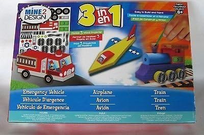 3 in 1 Emergency Vehicle, Airplane &amp; Train Build and Paint Kit by Mine 2 Design