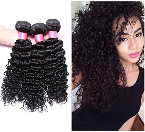 Dream Virgin Hair Indian deep Curly Wave Hair Extensions Length 12"~30" 100g/bundle 100% Weave Human Virgin Hair Natural Color (3 Bundle)(14" 16" 18")