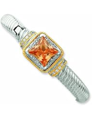 Sterling Silver & Gold-plated Champagne CZ Hinged Cuff Bangle