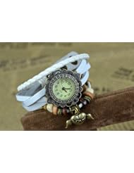 KANO BAK(TM) Retro Bronze Women Ladies Weave Wrap Love Heart Angel wing Leather Bracelet Bangle Quartz Gift Watch White