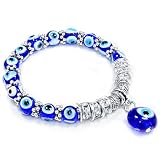 Evil Eye Glass Beads Bracelet with Rhinestone Spacers and 10mm Dangling Evil Eye