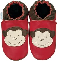 Robeez Infant/Toddler Monkey Slip-On,Red,6-12 Months (US Toddler 4-5 M)
