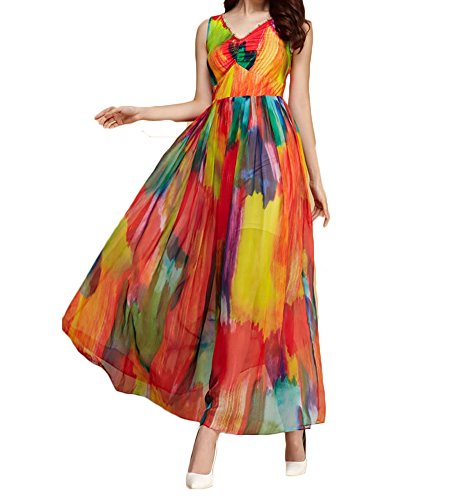 (ディーコッテ)D'Kotte レディース 春 ワンピース ワンピ ロング丈 マキシ ノースリーブ カラフル リゾート ビーチ ドレス neaa215