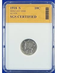 Single Detail Page Misc: 1918-S Mercury Silver Dime SGS Certified Authentic - US Mint