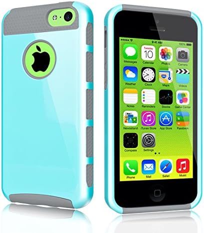 iPhone 5C Case,SAMSOUS [COMBO SERIES] [Turquoise/Gray] Shock Absorbing Hybrid Impact Defender Rugged Slim Case Cover Shell For Apple iPhone 5C Hard Plastic Shell Outer + TPU Rubber Inner