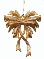 Seasons of Elegance Gold Glitter Bow Christmas Ornament 6"