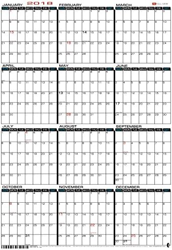 24" x 17" Medium Wet Erase - Yearly 2018 Wall Calendar - Laminated Vertical Planner (2417-18v)