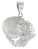 Sterling Silver Mollusk Seashells Pendant, 15/16" (24mm) tall