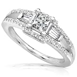 3/4ct TW Princess & Baguette Diamond Engagement Ring in 14kt White Gold