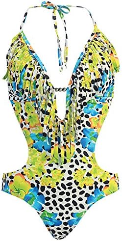 1 Piece/Bikini Monokini Swimsuit With Fringe (Large, Jane Green)