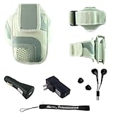 White Adjustable Deluxe Sportband / Workout Armband with Adaptable Neck Str ....