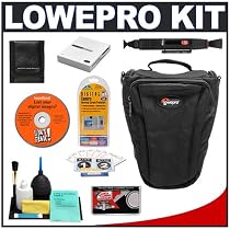 Lowepro Topload Zoom 2 (Black) Bag + Accessory Kit for Canon Rebel XSi XS T1i XTi 40D 50D Nikon D40 D60 D5000 D90 D300 D700 Olympus Evolt E-30 E-450 E-520 E-620 and Sony Alpha A200 A300 A350 A700 Digital SLR Cameras