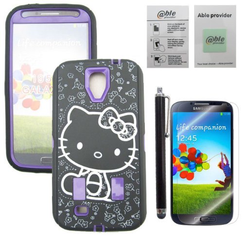 APT® 2 Layer Hybrid Heavy Duty High Impact Rugged Case Cover for Samsung Galaxy S4 I9500 + Screen Film + Stylus + Clean Sticker