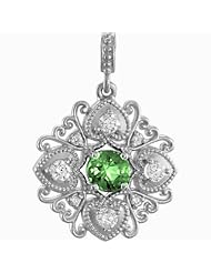 14K White Gold Emerald and Diamond Vintage-Inspired Pendant -- LIFETIME WARRANTY