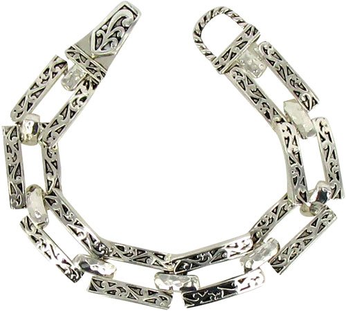 Silvertone Scroll Design Rectangle Magnetic Link Bracelet Fashion Jewelry