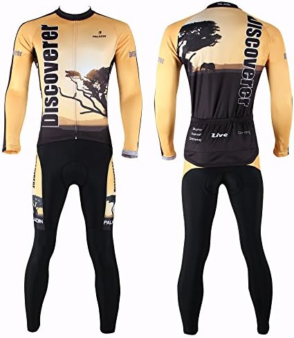 PaladinSport Men's Outdoor Sportswear Set,Sunset Glow Pattern Long Sleeve Cycling Riding Jersey,Comfortable Breathable Polyester Sports Shirts Tops+3D Padded Bicycle Pants,XL