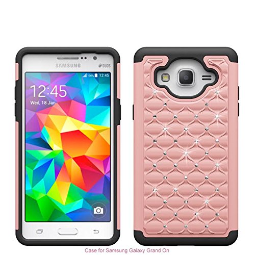 Samsung Galaxy On5 Case - Hybrid Dual Layer Diamond Cover [Drop Protection/Shock Resistant]Crystal Bejewel Bling Case for Samsung Galaxy On5, (Rose Gold/Black)
