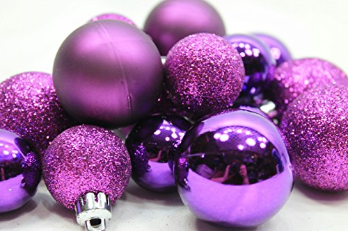 20 Holiday Time Mini Shatterproof Satin Shiny and Glitter Finish Bulb Christmas Ornaments (Purple)