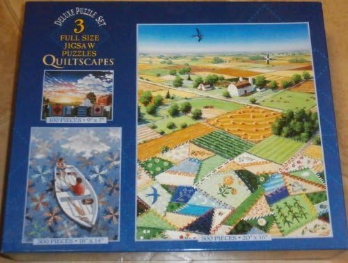 QUILTSCAPES Rebecca Barker Deluxe 3 Puzzle Set: Amish, Fish, The Crazy Quiltscape