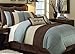 8 pc modern blue/ beige/ brown / bed in a bag / comforter set / queen size bedding/ 90