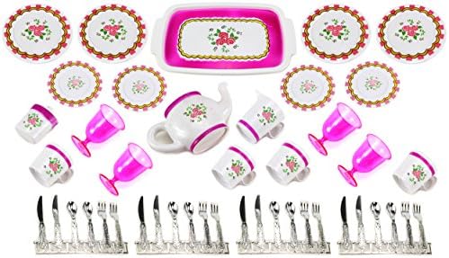 Toy Tea Sets Picnic Party Time 46 Piece Pretend Play w/ Cups, Tea Pot, Utensils, Plates