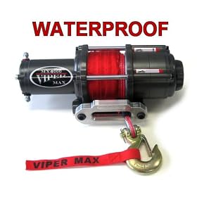 Viper Max 4500 LB Waterproof ATV Winch w/Polaris Ranger RZR custom mount & RED Amsteel Blue� Synthetic cable