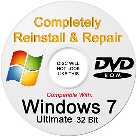 Bootable Windows 7 Ultimate x86 (32 Bit), Master DVD Repair/Re-Install Recovery, Restore, Factory Reset. (+ 100% FREE!!! For a limit time we are happy to include a DRIVERS recovery & restore DVD for free)