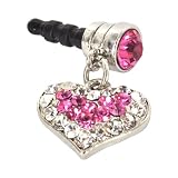 For Apple iPhone 4S 4 Galaxy S Cell Phones & MP3s Silver Heart Pink Gems Universal 3.5mm Headphone Plug Charm