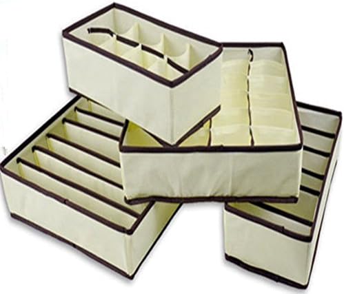 Blue Red(TM) Collapsible Storage Boxes Bra Underwear Closet Organizer Drawer Divider 4 Set Beige