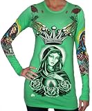 CHRISTIAN AUDIGIER Ed Hardy Womens Mary Bible Tattoo Long Sleeve Top Shirt Tee