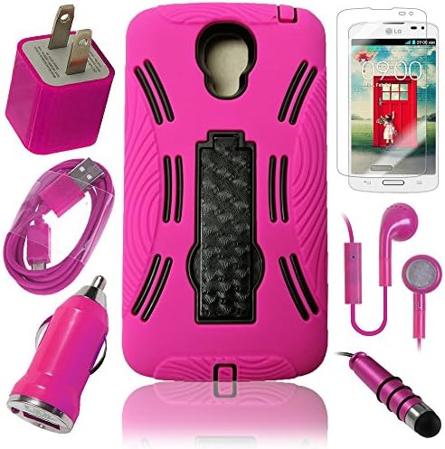 Celkits 7 Item Bundle for LG Volt S740 Pink Shock Proof Rugged Kickstand Case, USB Car Charger Plug, USB Home Charger Plug, USB 2.0 Data Cable, Metallic Stylus Pen, Stereo Headset & Screen Protector (7 Items) Retail Value: $89.95
