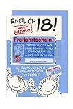 Geburtstagskarte mit FREIFAHRTSCHEIN zum 18. Geburtstag, Volljährigkeit