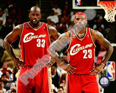 Shaquille O'Neal LeBron James Cavaliers On Court 8x10