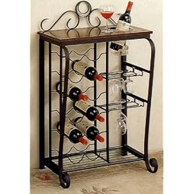 <b>Black & Cherry Finish Wine Rack w/12 Bottle Wine & Ice Bucket Storage</b>