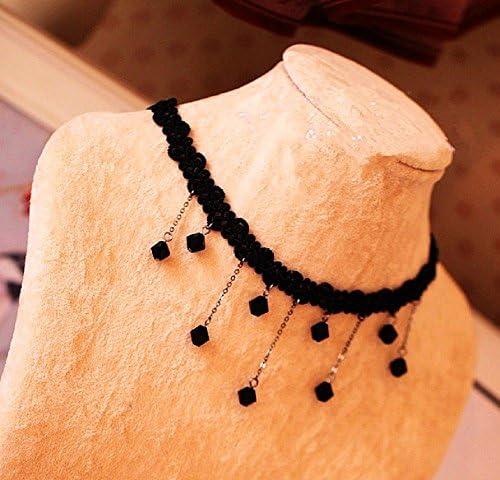 Black Elegant Retro Gothic Lolita Rhinestone Velvet Lace Pendant Necklace Choker (A00196)