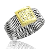 Mens 18k Yellow Gold and Stainless Steel Diamond Band Ring (H, SI, 0.13 carat)-Band Width:7mm-Size 10