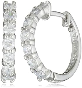 Sterling Silver Simulated Diamond Hoop Earrings (0.6