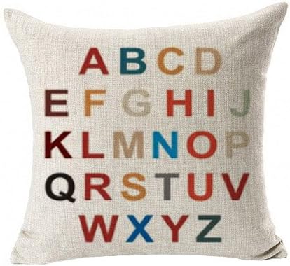Color Alphabet Home Decor Throw Pillow Cover 18 x 18 Inch Cotton Linen