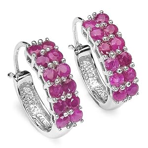 2.90 Carat Genuine Ruby Round Earrings With Luscious Rhodium Polish by
