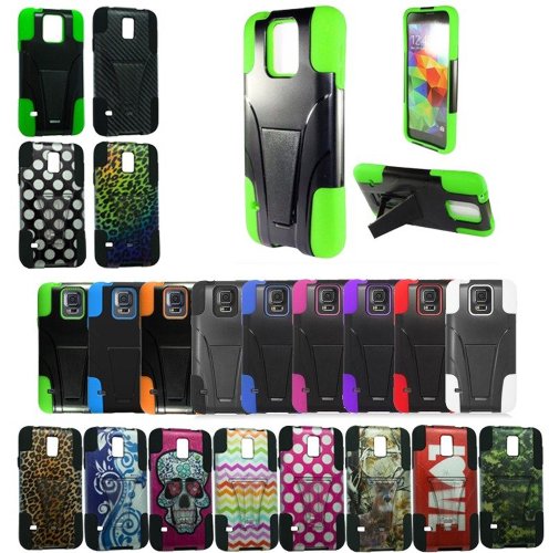 myLife Deep Coal Black and Blue Vine Design - Hybrid Series (Built In Kickstand) 2 Piece + 2 Layer Case for NEW Galaxy S5 (5G) Smartphone by Samsung (External Hard Fit Armor With Built in Kick Stand + Internal Soft Silicone Rubberized Flex Gel Bumper Guard)