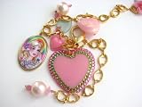 Tarina Tarantino Barbie Multi Hearts Pink Pearls Swarovski Crystal Chain Belt