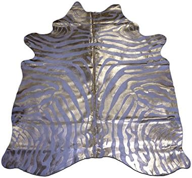 Gold Metallic Cowhide Rug Size: 7' X 6.7' ft Gold Metallic on White Rug j-096